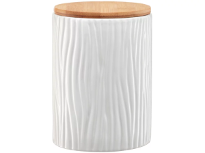 Pojemnik na art.sypkie ceramiczny biały z bambusową pokrywką 1,10l tłoczenia Tuvo