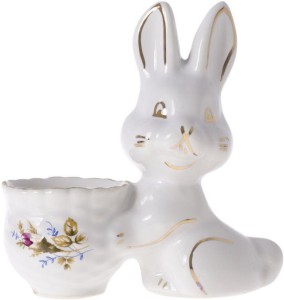 Kieliszek ceramiczny zając na jajko róża -złoty pasek 
