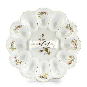 Talerz porcelanowy na jajka 22cm róża okrągły z uchwytem