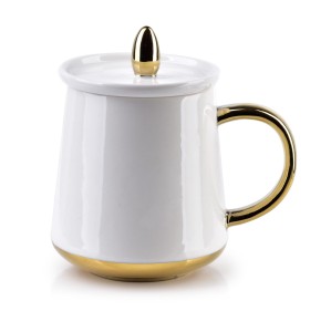 Kubek porcelanowy z pokrywą 380ml BASSANTI biało-złoty