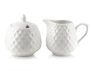 Cukiernica i mlecznik porcelanowy Diament biały