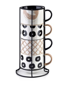 Komplet filiżanek porcelanowych 4szt Geo na stojaku 250ml   