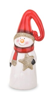 Figurka ceramiczna bałwanek z gwiazdką h13 cm.