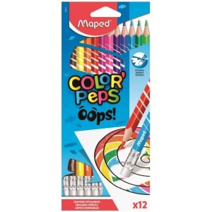 Maped Kredki Colorpeps Oops trójkątne z gumką 12 kolorów