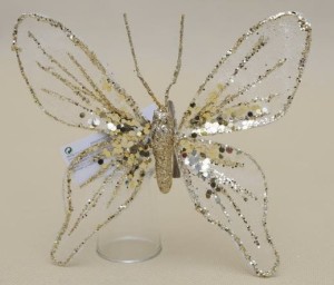 Motyl Brokatowy Klips Złoty 15 cm