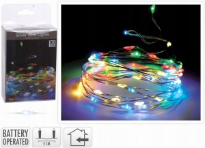 Lampki na srebrnym druciku 80 LED kolorowe na baterie