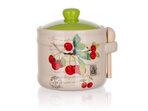 Ceramiczny słoiczek z łyżeczką WIŚNIA 400 ml