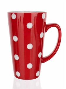 Kubek ceramiczny wysoki 450 ml, czerwony w groszki