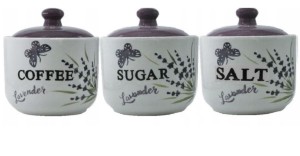Pojemniki 3szt Lawenda ceramika coffe,salt,sugar