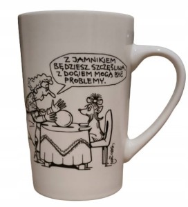 Kubek porcelanowy z grafiką A Mleczki pojemny 370 ml