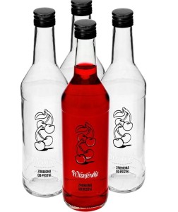Butelka 0,5 L z zakrętką i nadrukiem Wiśniówka - 4 szt.
