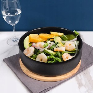 SAŁATERKA MISKA MISA PORCELANOWA CZARNA Z PRZYSTAWKA DO SAŁATEK 24CM