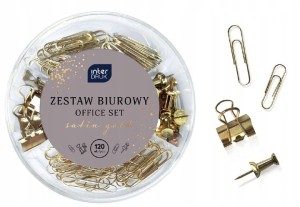 Zestaw biurowy 120 sztuk SATIN GOLD spinacze pinezki klipy