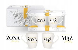 KOMPLET 2 KUBKÓW ELEGANCKI ZESTAW WESELNY ŚLUBNY IDEALNA ŻONA IDEALNY MĄŻ