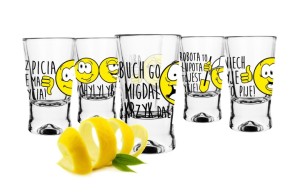 Kieliszki do wódki Humor bezbarwny, biały, czarny, żółty 25ml 6 szt.