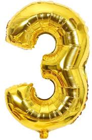 BALON FOLIOWY CYFRA 3 ZŁOTA URODZINY 82CM