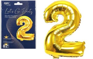 BALON FOLIOWY CYFRA 2 ZŁOTA URODZINY 82CM