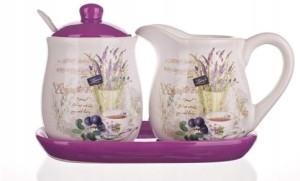 Cukiernica +mlecznik z łyżeczką Banquet LAVENDER ceramika lawenda 280 ml