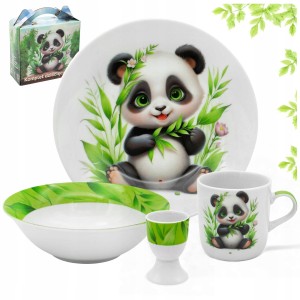 Komplet obiadowy dla dzieci 4el porcelana kubek talerz PANDA Bella Fiore