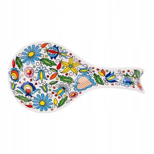 Podstawka pod łyżkę FOLK, ociekacz, motyw ludowy kaszubski, porcelana