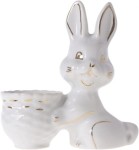 Kieliszek ceramiczny zając na jajko biały -złoty pasek