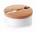 Cukiernica porcelanowa z bambusowym wieczkiem i łyżeczką 14,7  cm