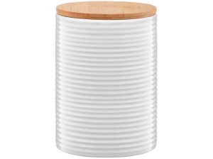 Pojemnik na art.sypkie ceramiczny biały z bambusową pokrywką 1110ml paski Tuvo 