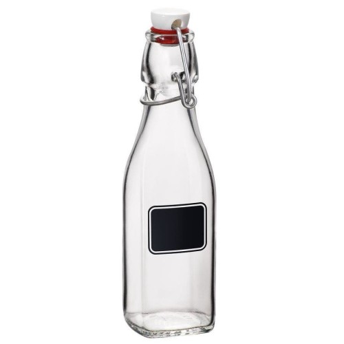 : Butelka szklana kwadratowa z klipsem i etykietą 250ml Swing